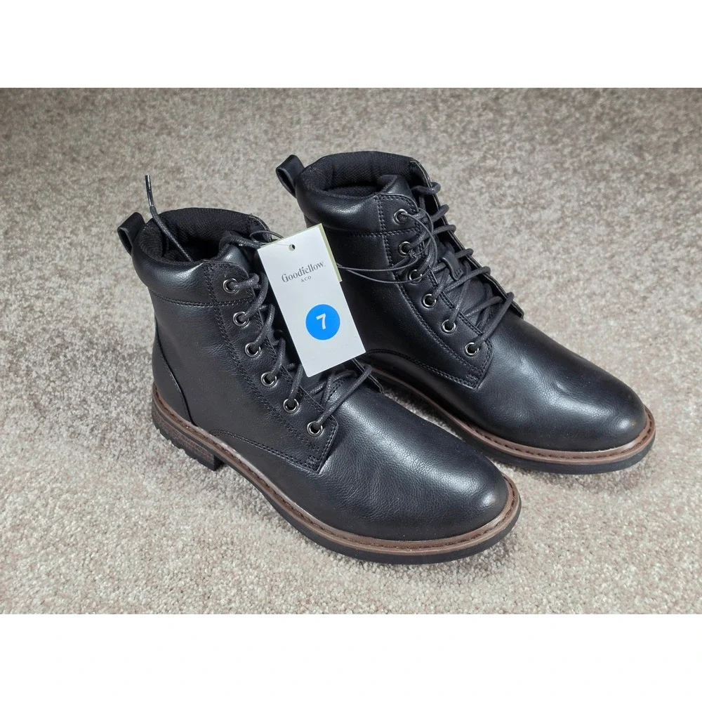 Goodfellow & Co Jeffrey Black Lace Up Boots Mens 7 Memory Foam Lug Sole New
